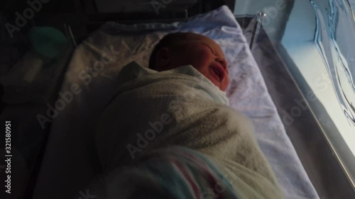 Newborn baby in the paediatrics ward of a hospital photo