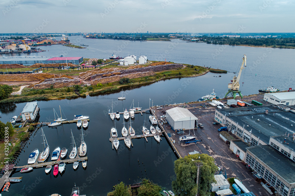 Aerial View of multiple yachts and boats in the dock