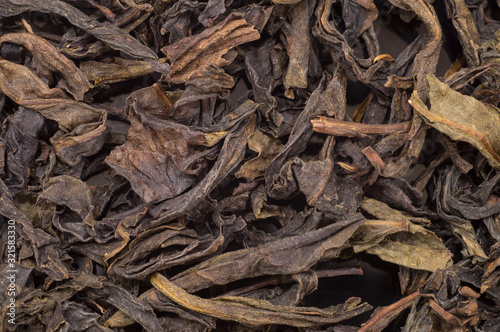Exotic dried tea from china. Different varieties of rare black and green teas. Puerh, Tieguanyin, Da Hong Pao, Oolong