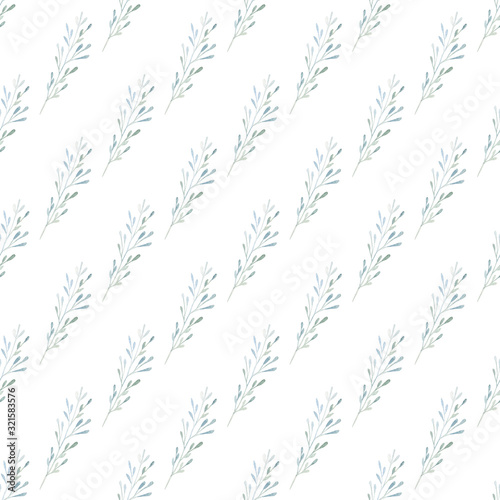 Green tree branches watercolor hand drawn raster seamless pattern