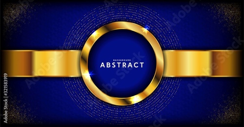 Abstract dark blue luxury background with golden line