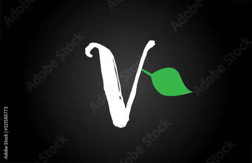 letter grunge handwritten V geen leaf alphabet letter logo icon design template for company business