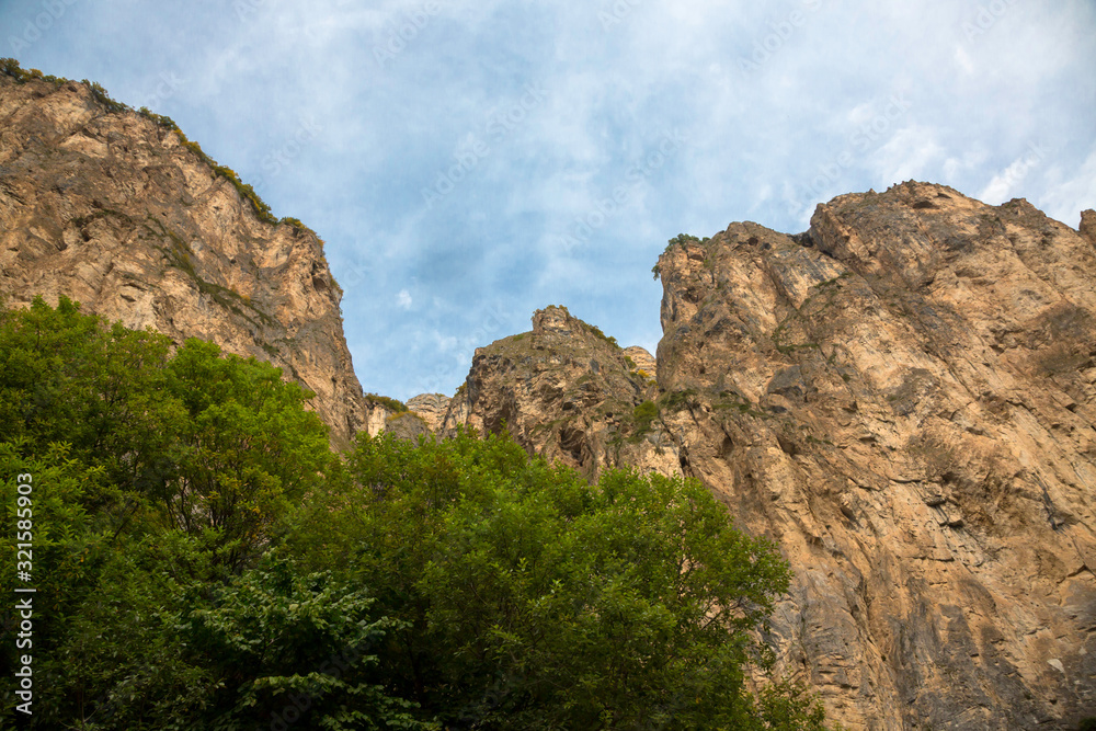 Mountain rocks. The beautiful gorge with high rocks. Nature of the North Caucasus
