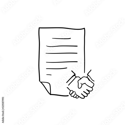 hand drawn Business contract line icon. Handshake, partners, document. Business concept.doodle style vector isolated
