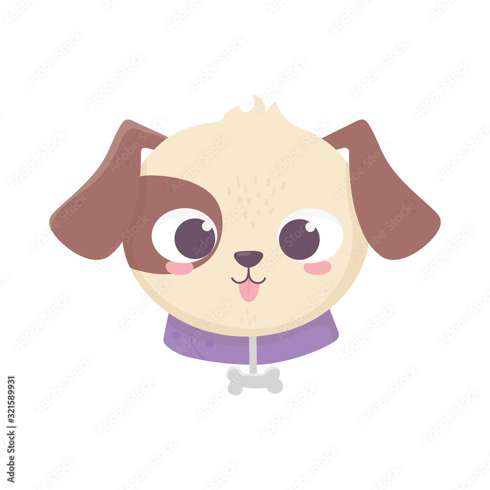 cute face dog collar with bone domestic cartoon animal, pets cute face dog collar with bone domestic cartoon animal, pets