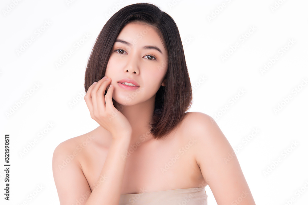 Portrait beautiful young asian woman clean fresh bare skin concept. Asian girl beauty face skincare and health wellness, Facial treatment, Perfect skin, Natural makeup, on white background,two Portrait beautiful young asian woman clean fresh bare skin concept. Asian girl beauty face skincare and health wellness, Facial treatment, Perfect skin, Natural makeup, on white background,two