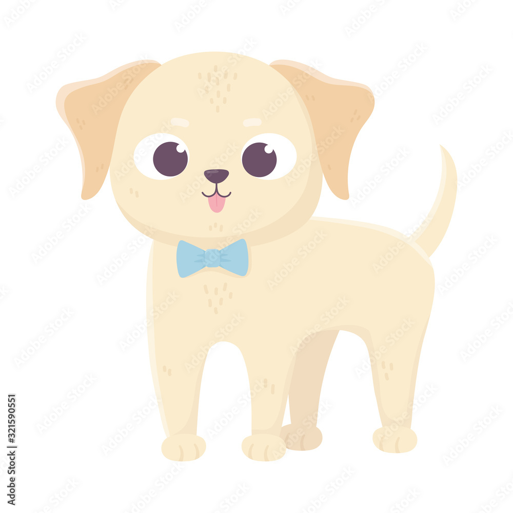 Obraz premium cute llittle dog standing wtih bow tie domestic cartoon animal, pets