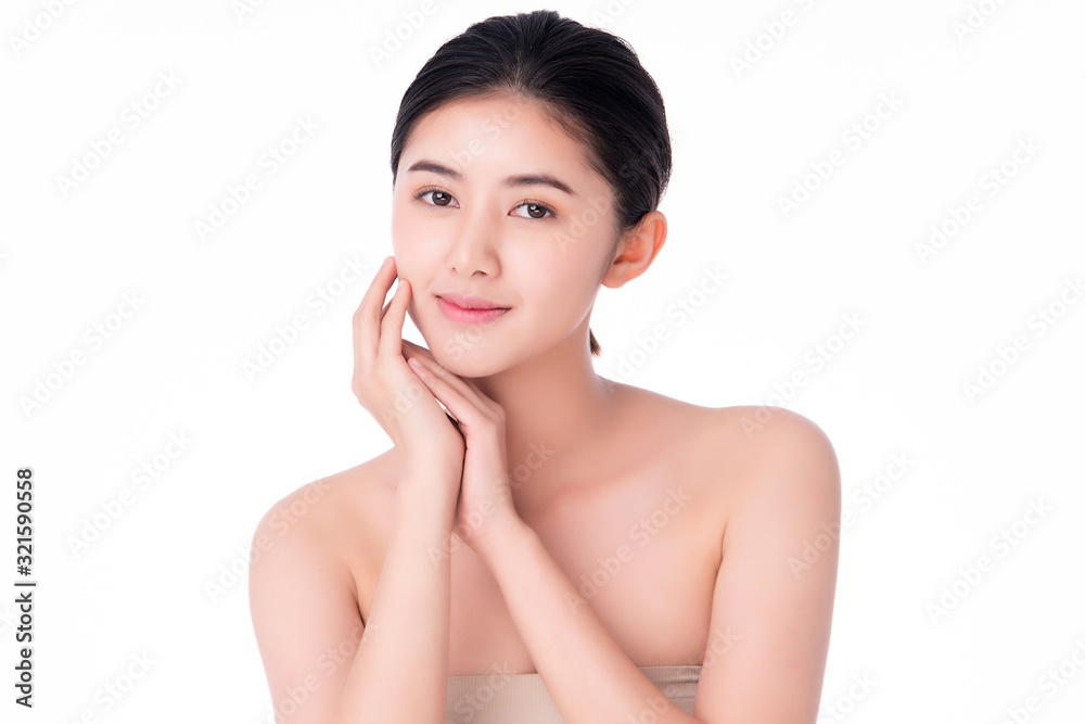 Portrait beautiful young asian woman clean fresh bare skin concept. Asian girl beauty face skincare and health wellness, Facial treatment, Perfect skin, Natural makeup, on white background,two Portrait beautiful young asian woman clean fresh bare skin concept. Asian girl beauty face skincare and health wellness, Facial treatment, Perfect skin, Natural makeup, on white background,two