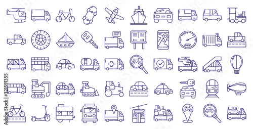 Vehicles icon set design, Transportation travel trip urban motor speed fast automotive and driving theme Vector illustration