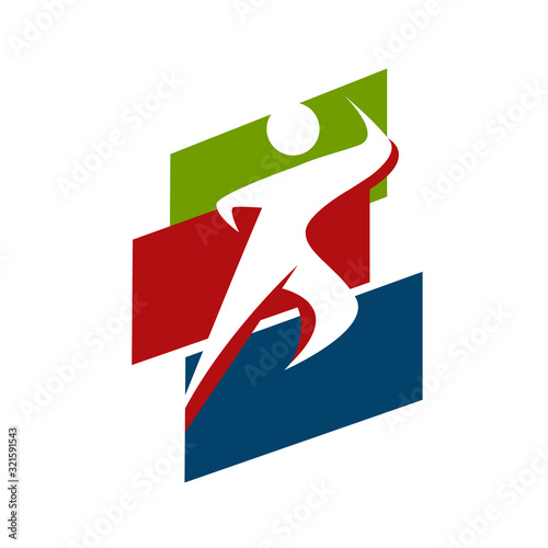healthy running man sport fitness logo design vector template illustrations
