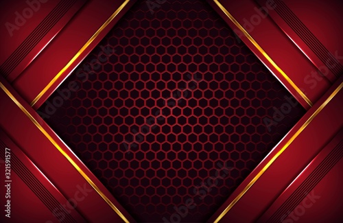 Abstract dark red luxury background with golden shape