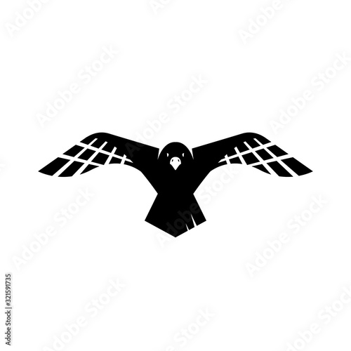 flying black crow raven logo design vector sign illustrations