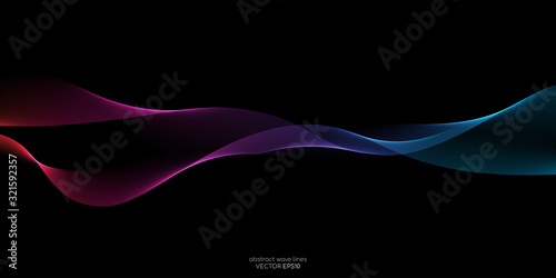 Abstract wave curve lines pattern dynamic colorful light flowing isolated on black background. Vector illustration design element in concept of music, party, technology, modern.