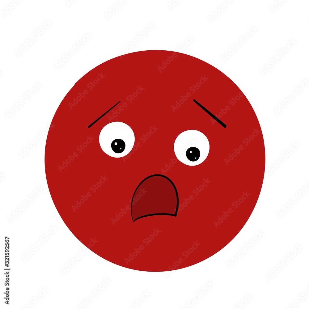 Fototapeta premium Scared colorful smiley face with flat style. Isolated. illustration. Pastel colors, red color.