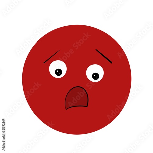 Scared colorful smiley face with flat style. Isolated. illustration. Pastel colors, red color.