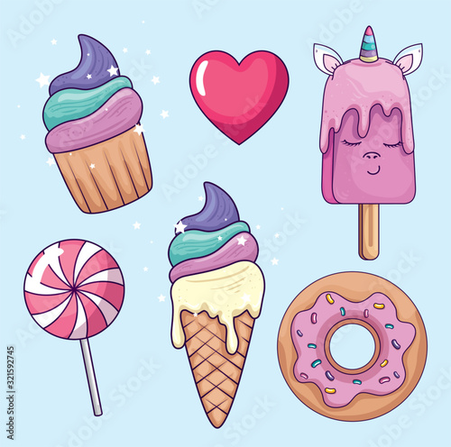 collection of sweet and fantasy icons design