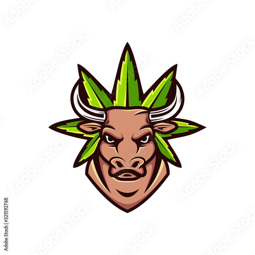 Head Bull Cow Marijuana Animal Abstract Illustration Creative Icon Logo Design Template Element Vector