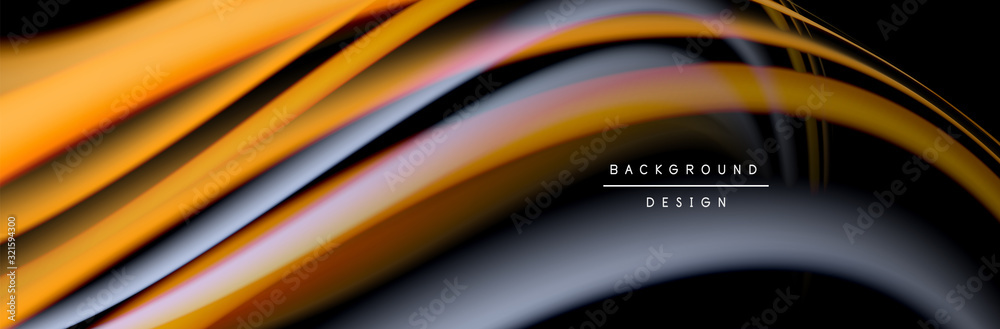 Сolorful flow poster. Wave liquid lines and shapes in black color background. Vector Illustration Сolorful flow poster. Wave liquid lines and shapes in black color background. Vector Illustration