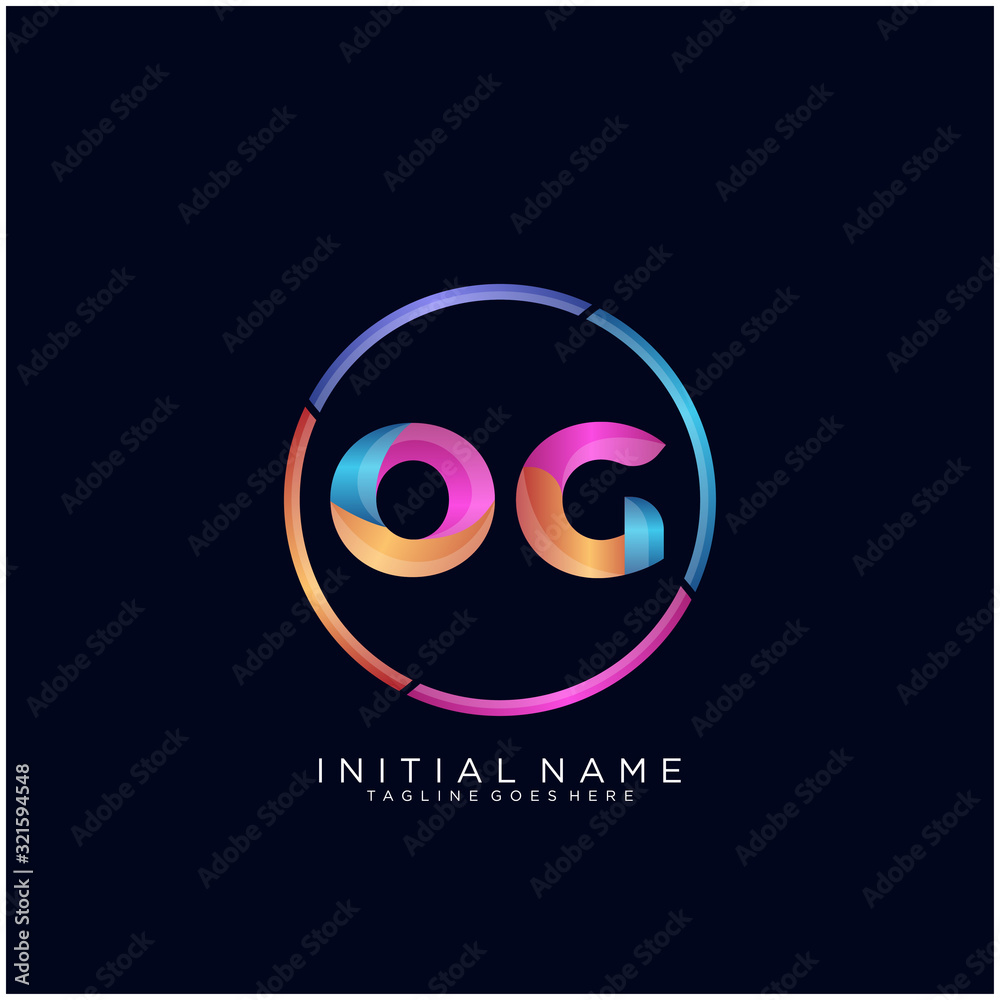 Initial letter OG curve rounded logo, gradient vibrant colorful glossy colors on black background Initial letter OG curve rounded logo, gradient vibrant colorful glossy colors on black background