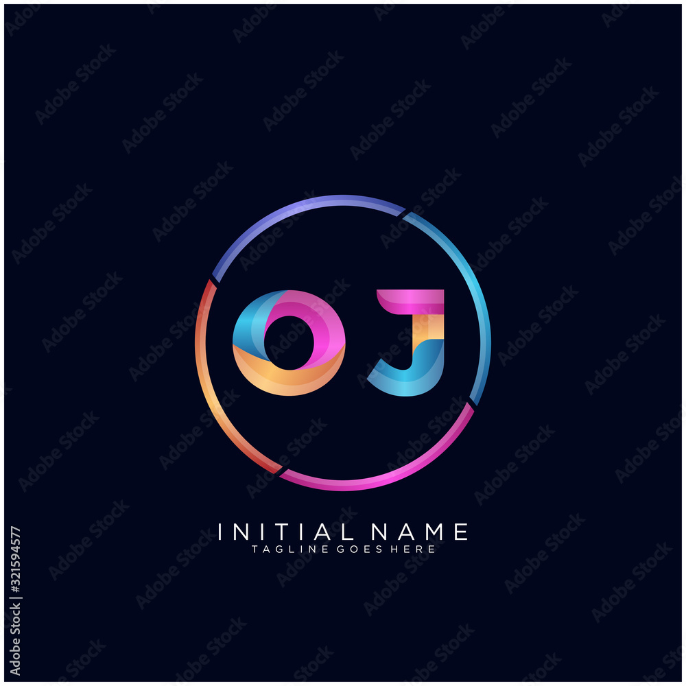 Initial letter OJ curve rounded logo, gradient vibrant colorful glossy colors on black background Initial letter OJ curve rounded logo, gradient vibrant colorful glossy colors on black background