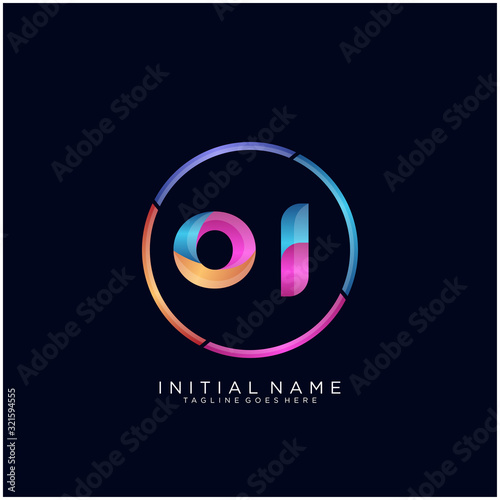 Initial letter OI curve rounded logo, gradient vibrant colorful glossy colors on black background