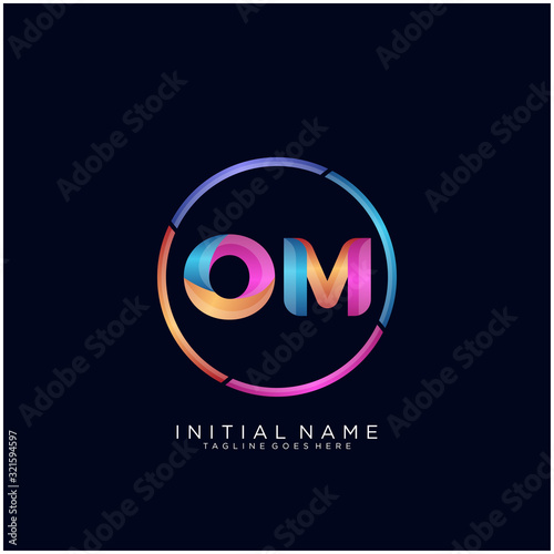 Initial letter OM curve rounded logo, gradient vibrant colorful glossy colors on black background
