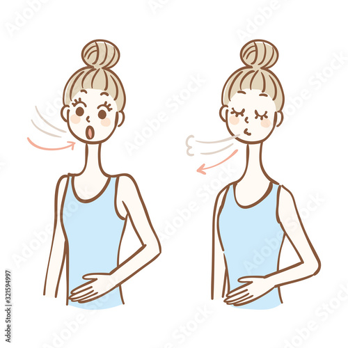 Woman taking a deep breath