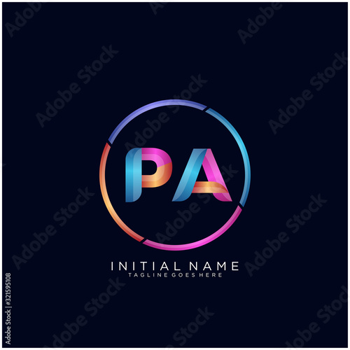 Initial letter PA curve rounded logo, gradient vibrant colorful glossy colors on black background