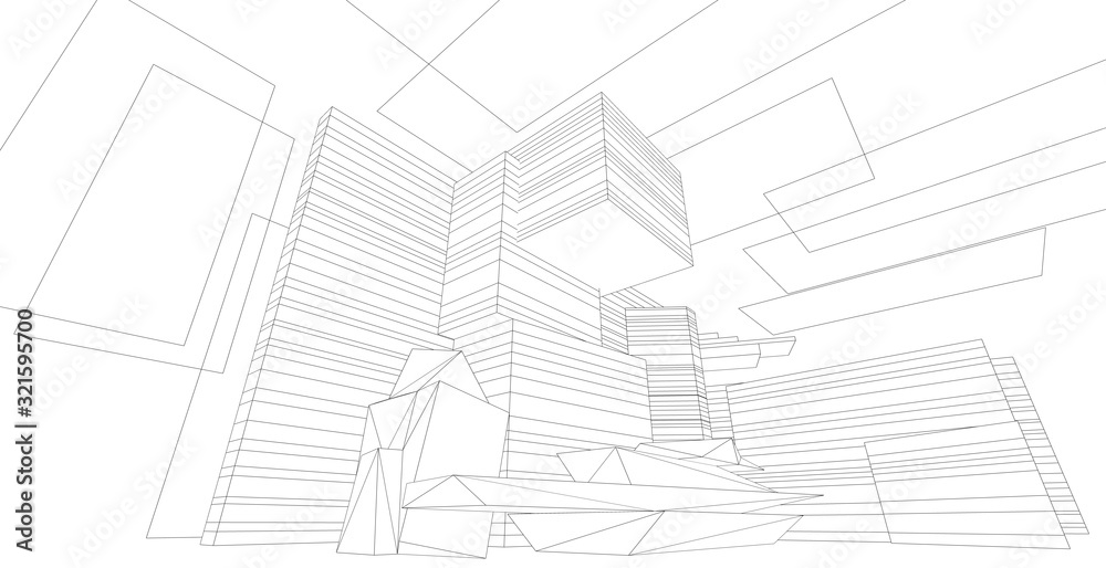 Creating architectural sketch, Modern architectural concept idea.