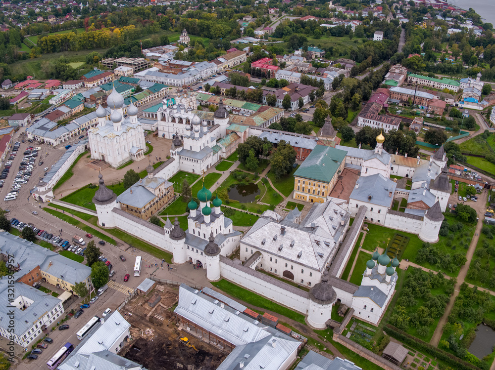 An aerial view taken with a drone shows Rostov Kremlin, Yaroslavl region, Russia