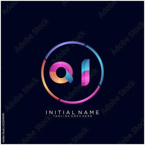 Initial letter QI curve rounded logo, gradient vibrant colorful glossy colors on black background