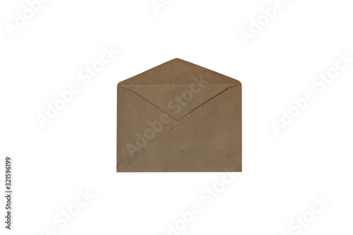 Brown open kraft paper envelope. Isolated.