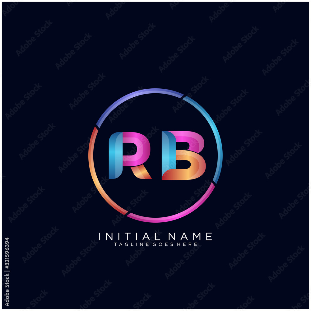 Initial letter RB curve rounded logo, gradient vibrant colorful glossy colors on black background Initial letter RB curve rounded logo, gradient vibrant colorful glossy colors on black background