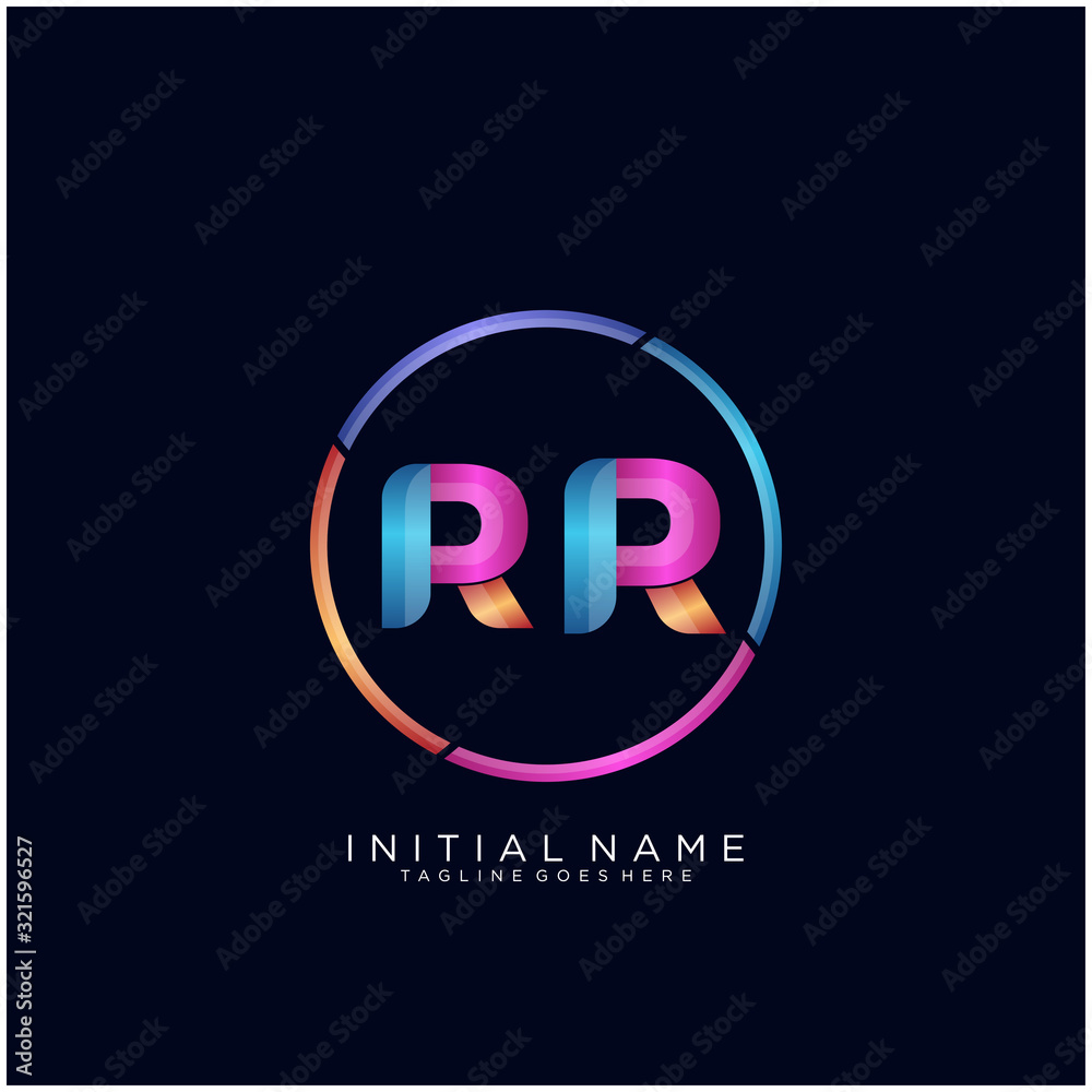 Initial letter RR curve rounded logo, gradient vibrant colorful glossy colors on black background Initial letter RR curve rounded logo, gradient vibrant colorful glossy colors on black background