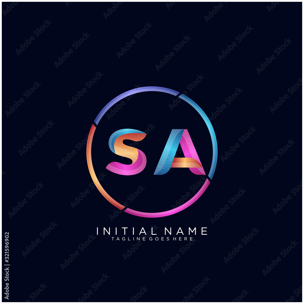 Initial letter SA curve rounded logo, gradient vibrant colorful glossy colors on black background Initial letter SA curve rounded logo, gradient vibrant colorful glossy colors on black background