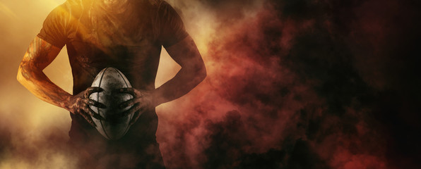 Rugby football player. Sports banner