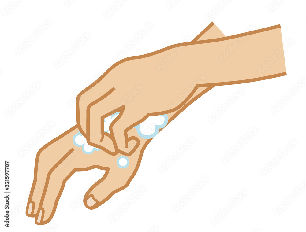 Hand wash process diagram - rubbing back of hand and wrist Hand wash process diagram - rubbing back of hand and wrist