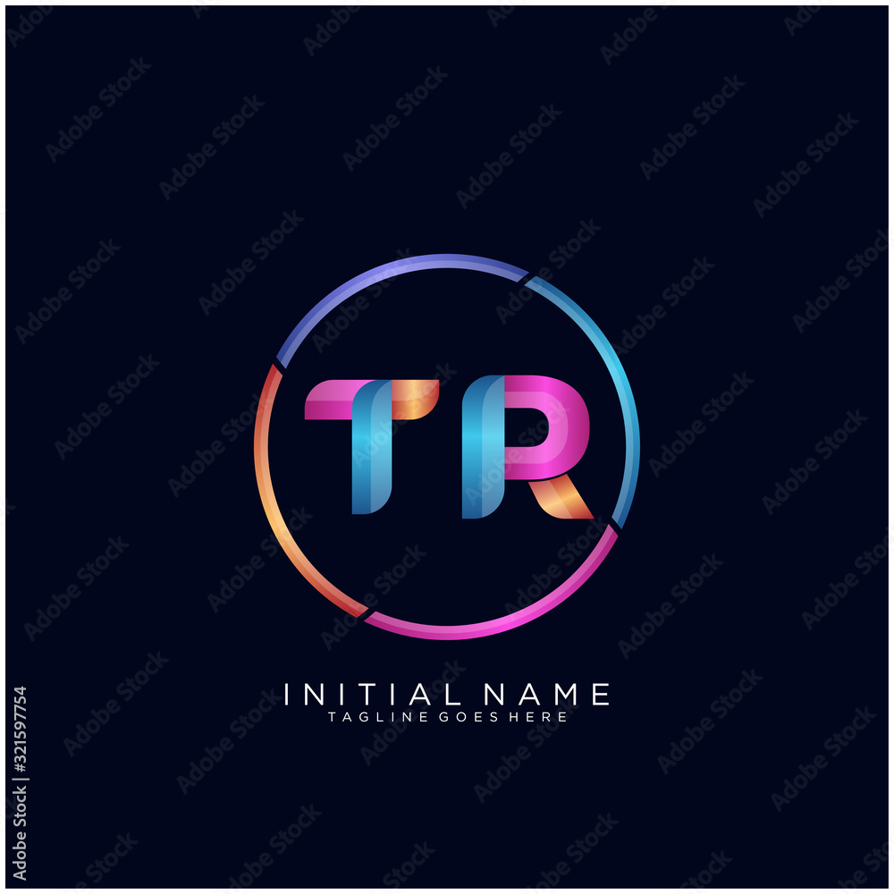 Initial letter TR curve rounded logo, gradient vibrant colorful glossy colors on black background Initial letter TR curve rounded logo, gradient vibrant colorful glossy colors on black background