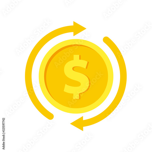 Dollar exchange rate, current currency fluctuations,Vector dollar bank note and coin, icon illustrations and vector photo
