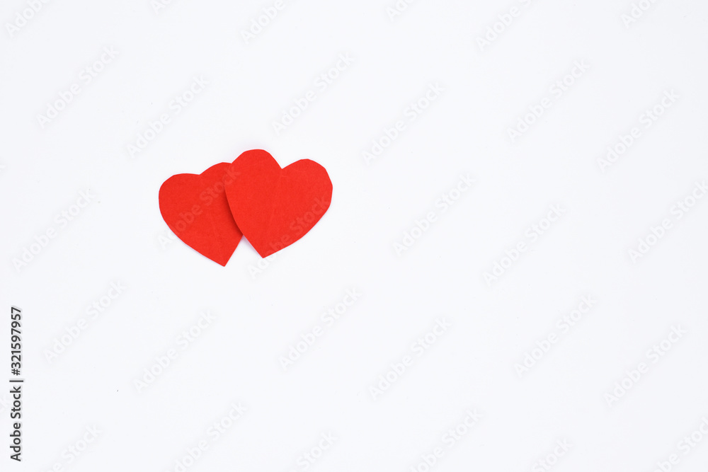 Love Red heart on white background Top view