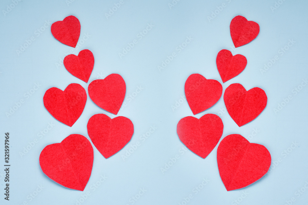 Love Red heart on white background Top view