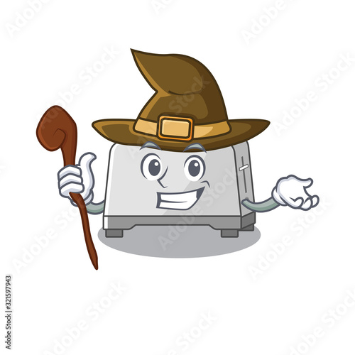 a mascot concept of bread toaster performed as a witch