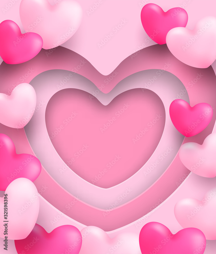 Love card design. Design with pink heart on pink background. light and shiny. vector.
