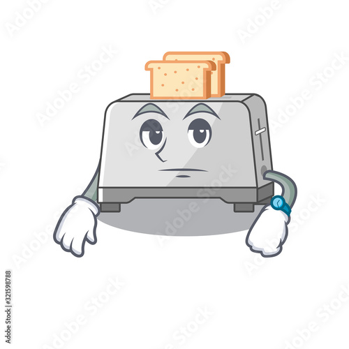 cartoon character design of bread toaster on a waiting gesture