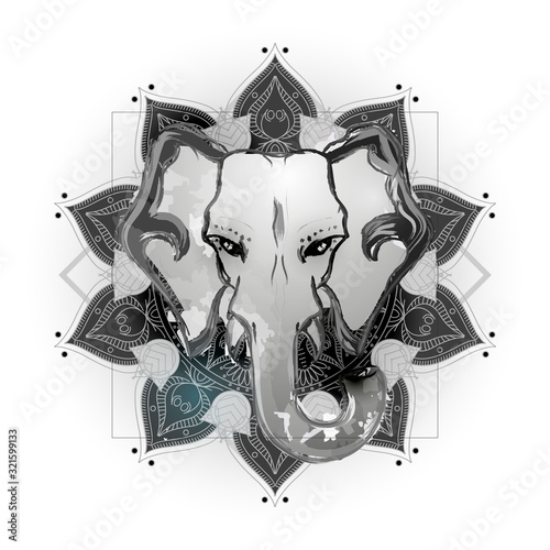 Abstract silhouette of an elephant head, religion of India. Vector.