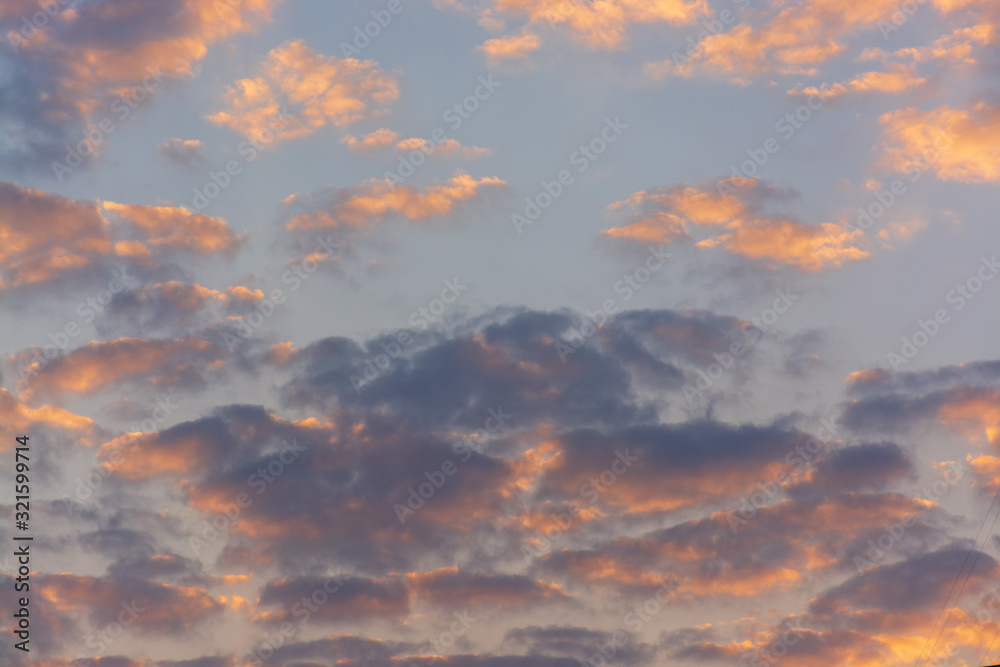 Low Angle View Of Cloud Sky During Sunrise. Beautiful clouds and sky.