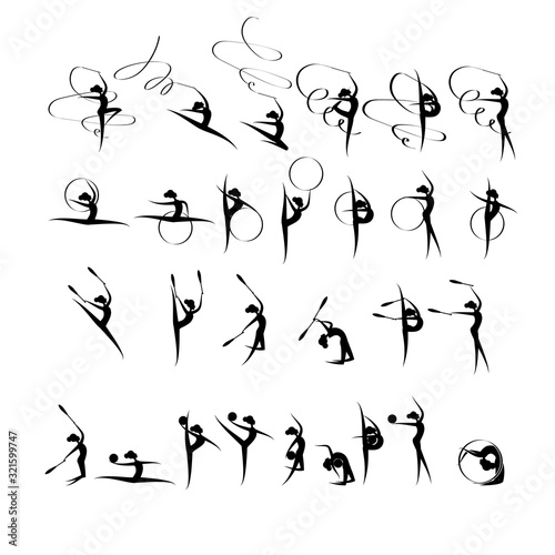 Vector illustration gymnast girls force. Abstract background for banner.