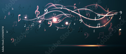 Music background abstract music notes and musical key. Fun concept.