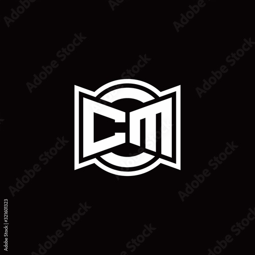 CM logo monogram with ribbon style circle rounded design template