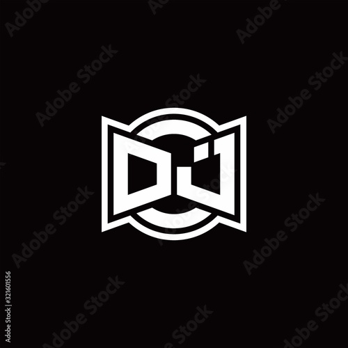 DJ logo monogram with ribbon style circle rounded design template